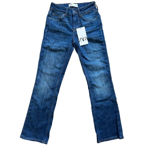 ZARA The Low Rise Cropped In Indigo Slim Fit Flared  Leg Low Waist Size USA 10. - Picture 1 of 10